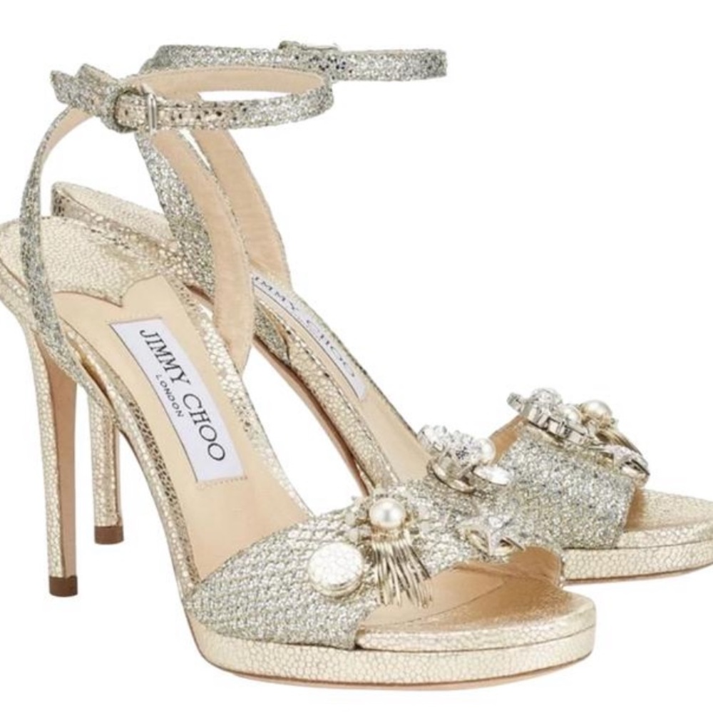 Jimmy Choo Electra 100 Champagne Glitter Heels size 39